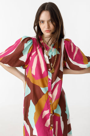 Bubble Linen Dress - Candela Print