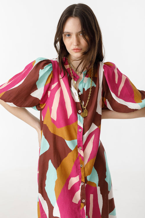 Bubble Linen Dress - Candela Print