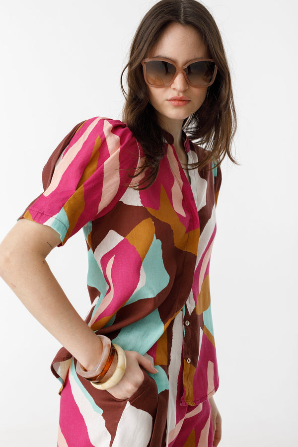 Athina Linen Shirt - Candela Print