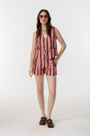 Jack Linen Vest - Bordeaux Ivy Stripes