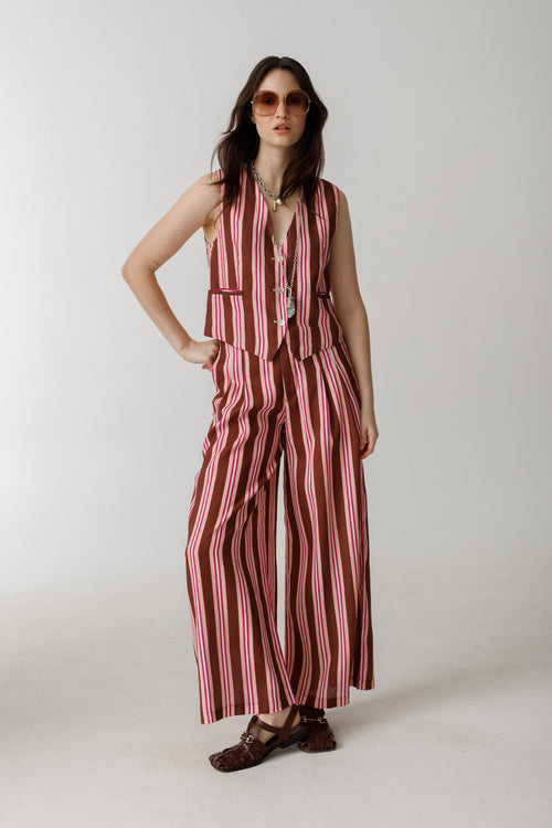 Culotte Linen Pants - Bordeaux Ivy Stripes