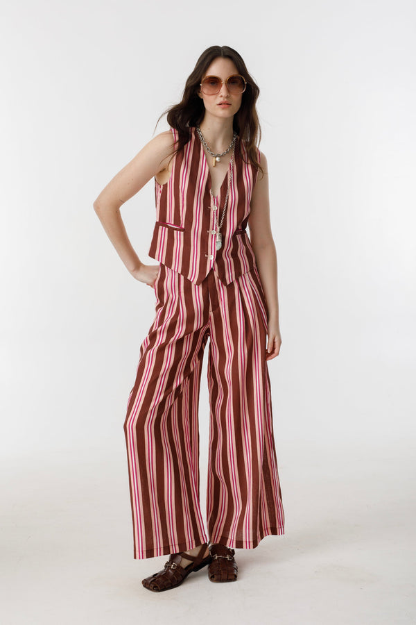 Jack Linen Vest - Bordeaux Ivy Stripes