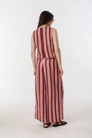 Jack Linen Vest - Bordeaux Ivy Stripes