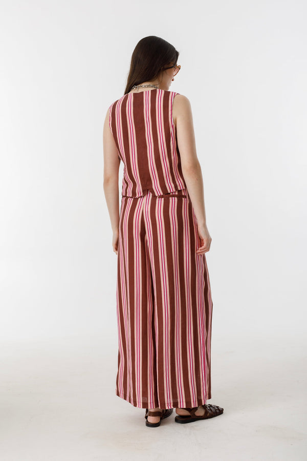 Jack Linen Vest - Bordeaux Ivy Stripes