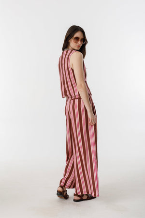 Culotte Linen Pants - Bordeaux Ivy Stripes