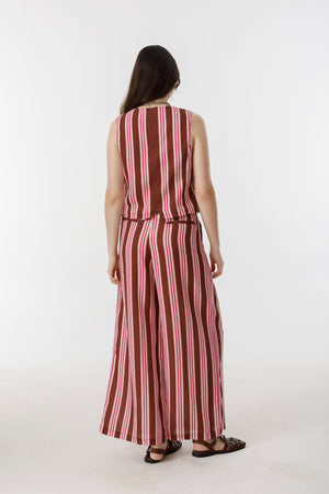 Culotte Linen Pants - Bordeaux Ivy Stripes