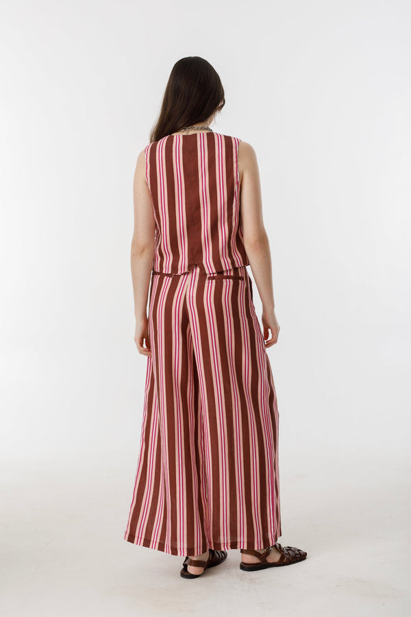 Culotte Linen Pants - Bordeaux Ivy Stripes