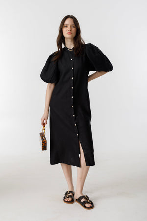 Bubble Linen Dress - Black