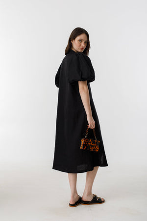 Bubble Linen Dress - Black