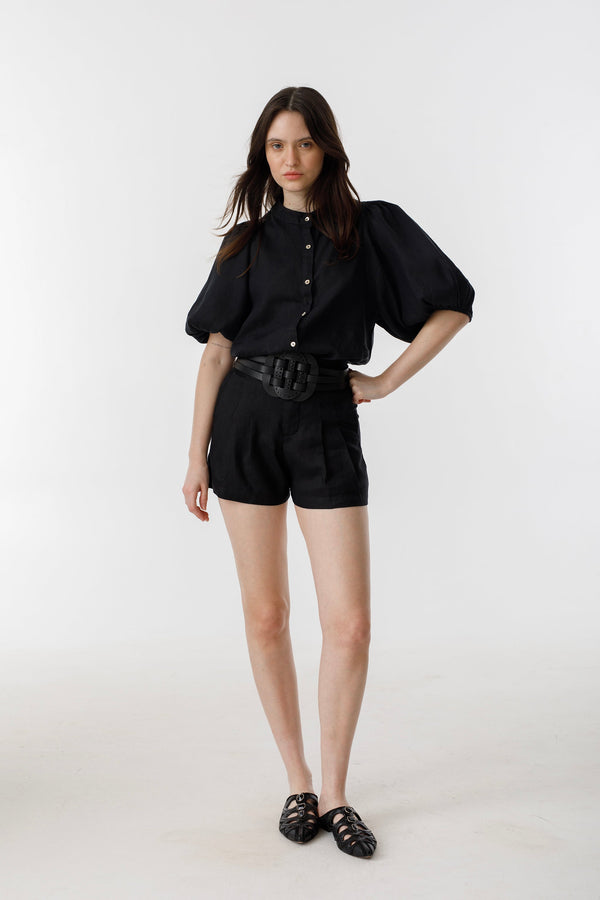 Frida Linen Shorts - Black