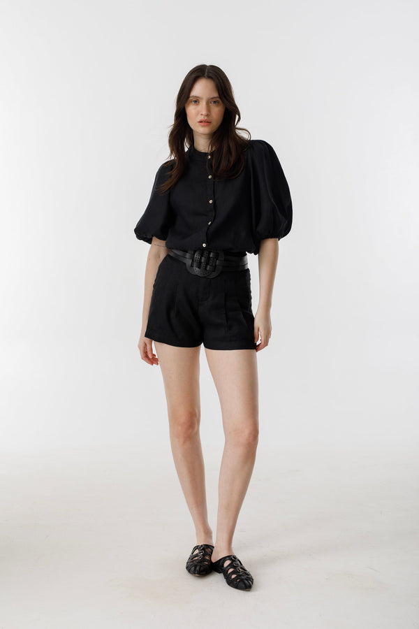 Frida Linen Shorts - Black