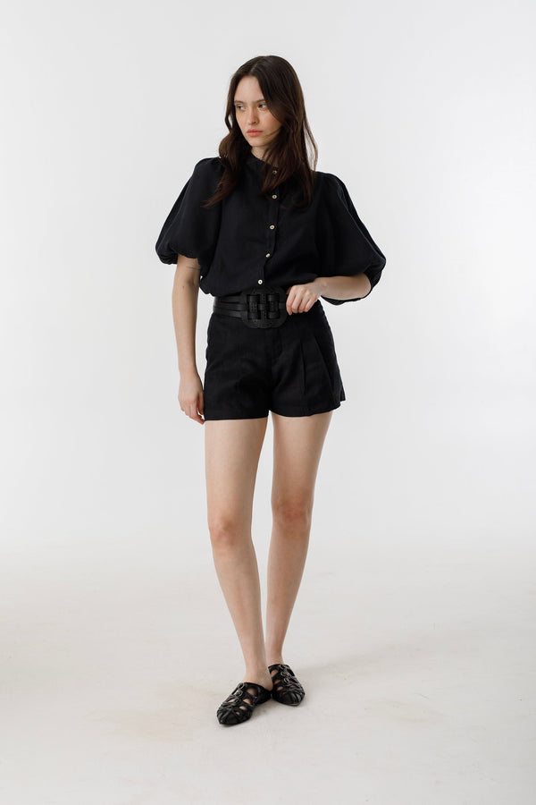 Frida Linen Shorts - Black