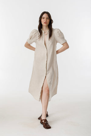 Athina Midi Linen Dress - Natural