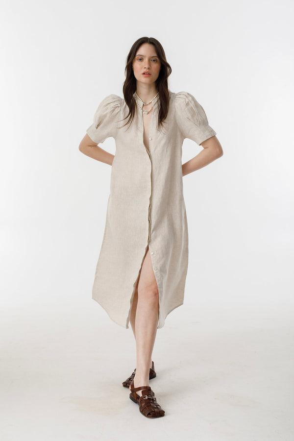 Athina Midi Linen Dress - Natural