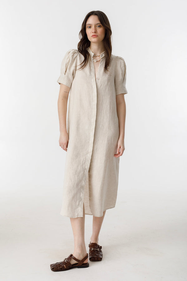 Athina Midi Linen Dress - Natural