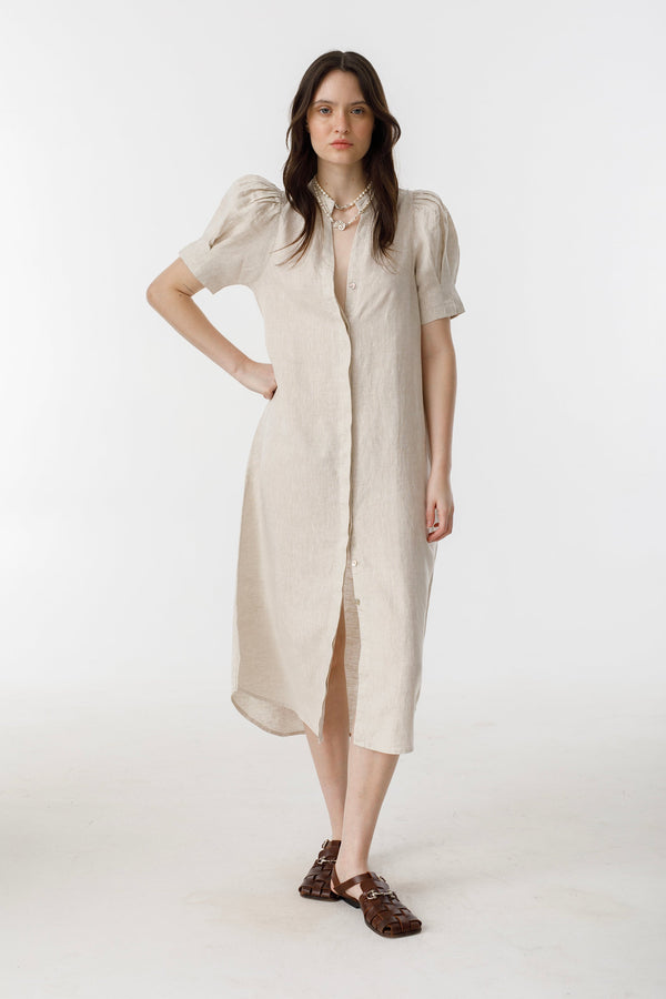 Athina Midi Linen Dress - Natural