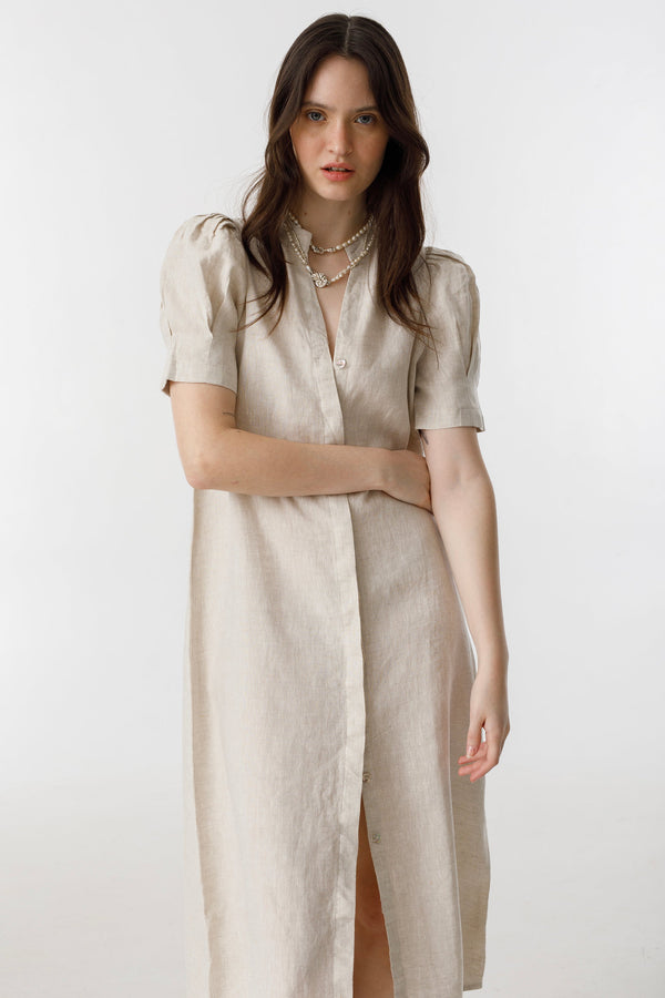 Athina Midi Linen Dress - Natural