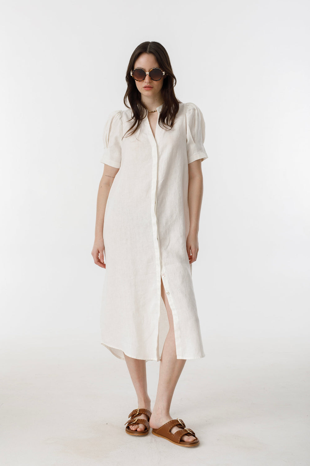 Athina Midi Linen Dress - Off White