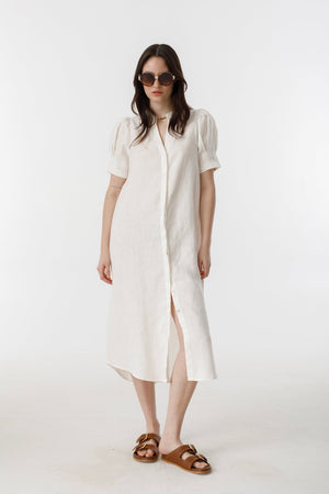 Athina Midi Linen Dress - Off White