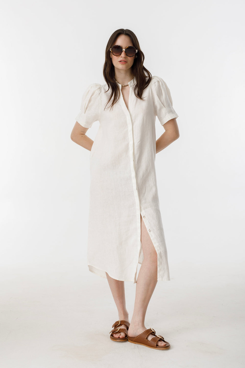 Athina Midi Linen Dress - Off White