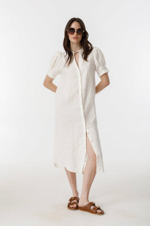 Athina Midi Linen Dress - Off White