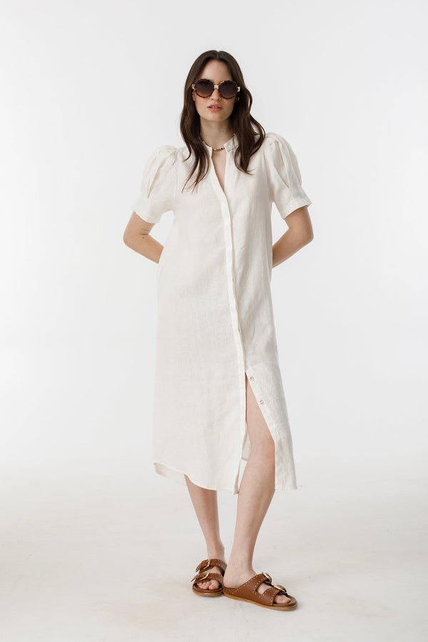 Athina Midi Linen Dress - Off White