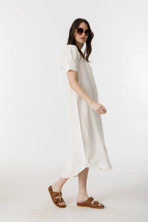 Athina Midi Linen Dress - Off White