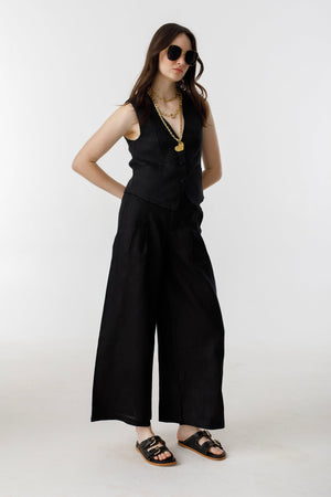 Culotte Linen Pants - Black