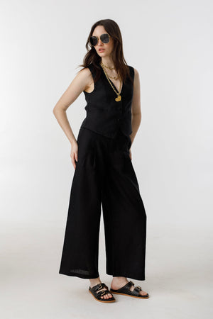Culotte Linen Pants - Black