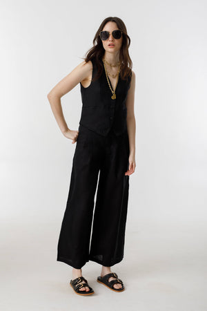 Culotte Linen Pants - Black