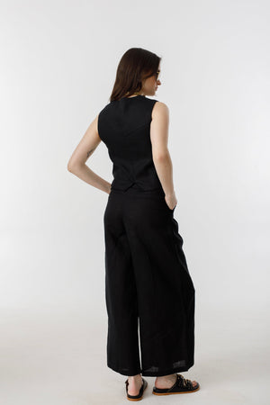 Culotte Linen Pants - Black