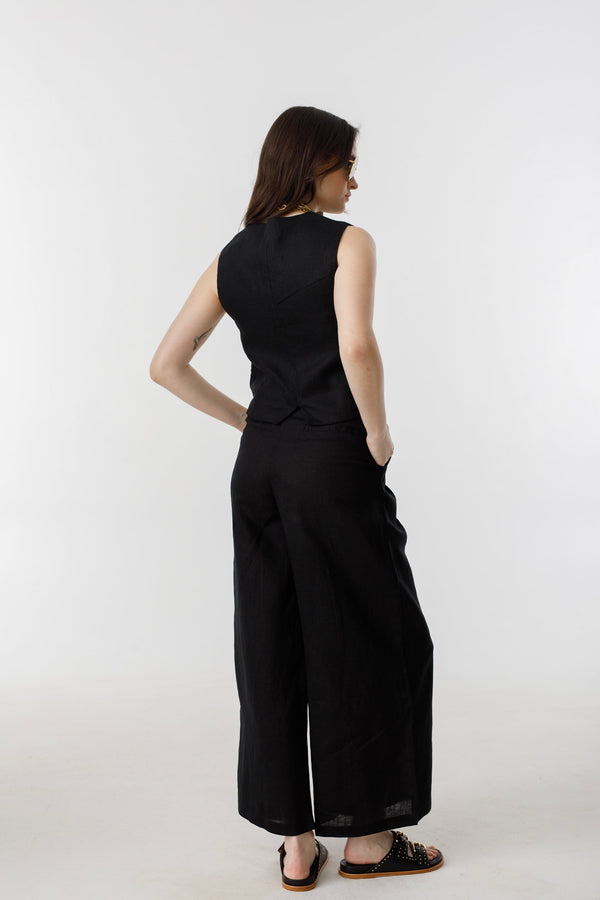 Culotte Linen Pants - Black