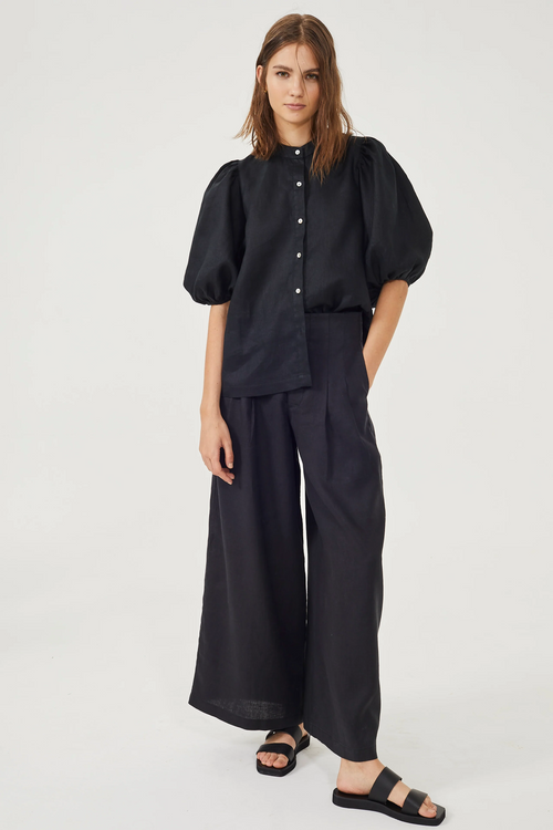 Culotte Linen Pants - Black