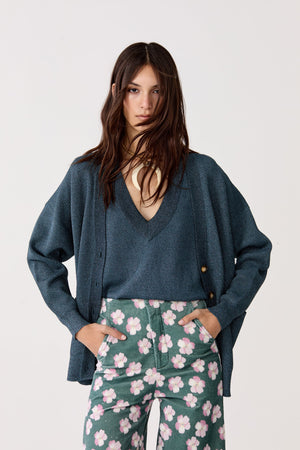Aspen Lurex Cardigan - Teal