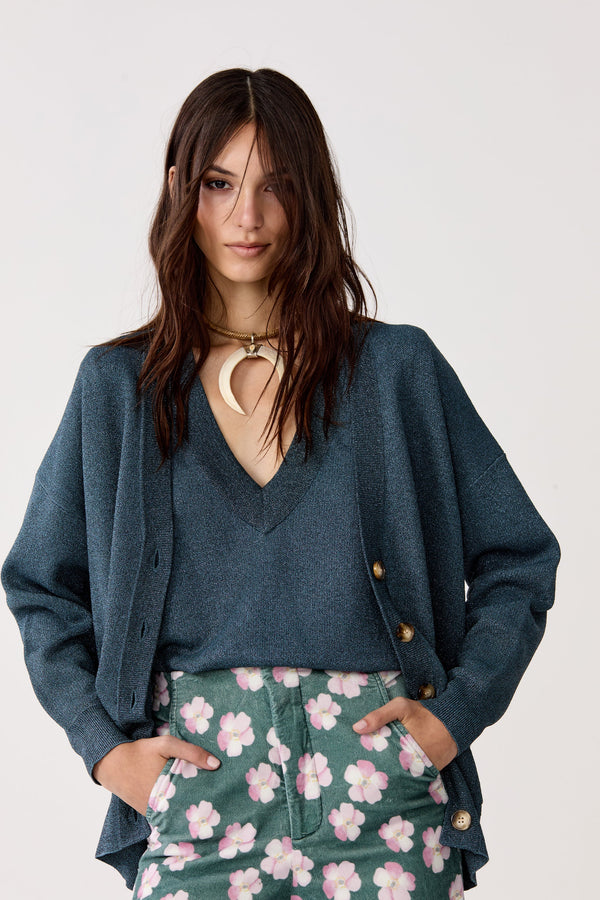 Aspen Lurex Cardigan - Teal