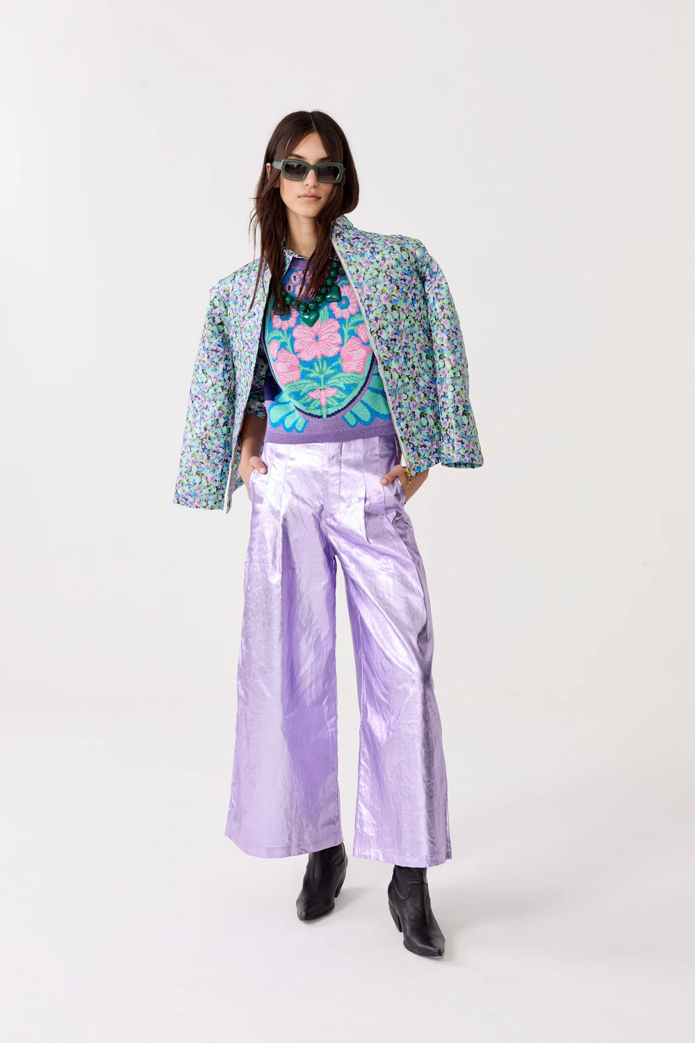 Culotte Metallic Linen Pants - Violet