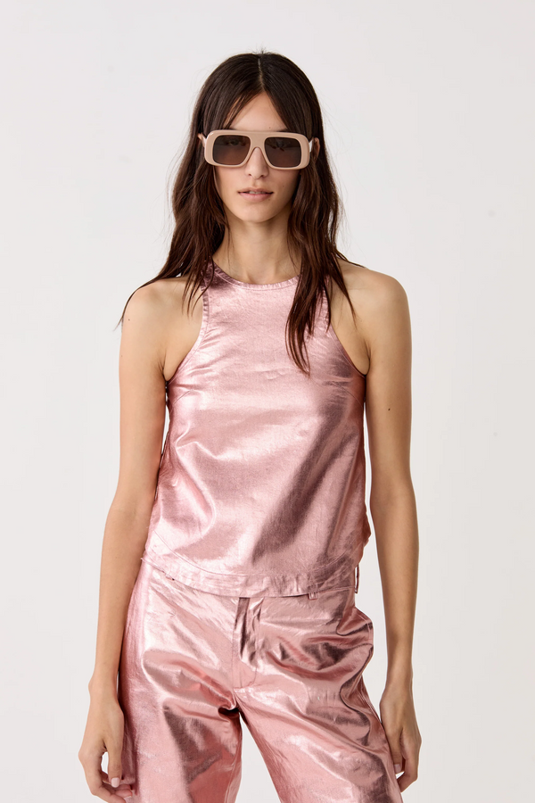 Loto Metallic Linen Top - Metallic Peach Fuzz
