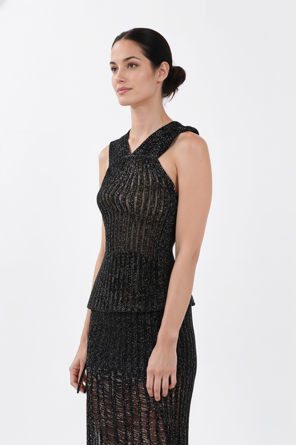 Luxe Ribbed Cross-Front Top in Black