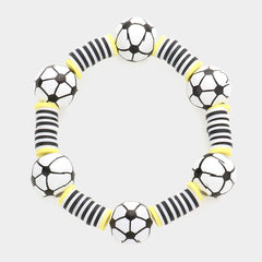 Soccer Accented Heishi Beaded Stretch Bracelet