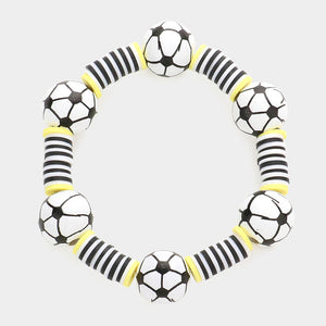Soccer Accented Heishi Beaded Stretch Bracelet
