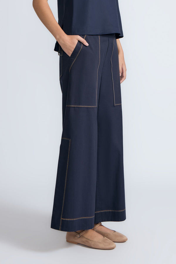 Zoe High-Rise Cotton Pants | Navy