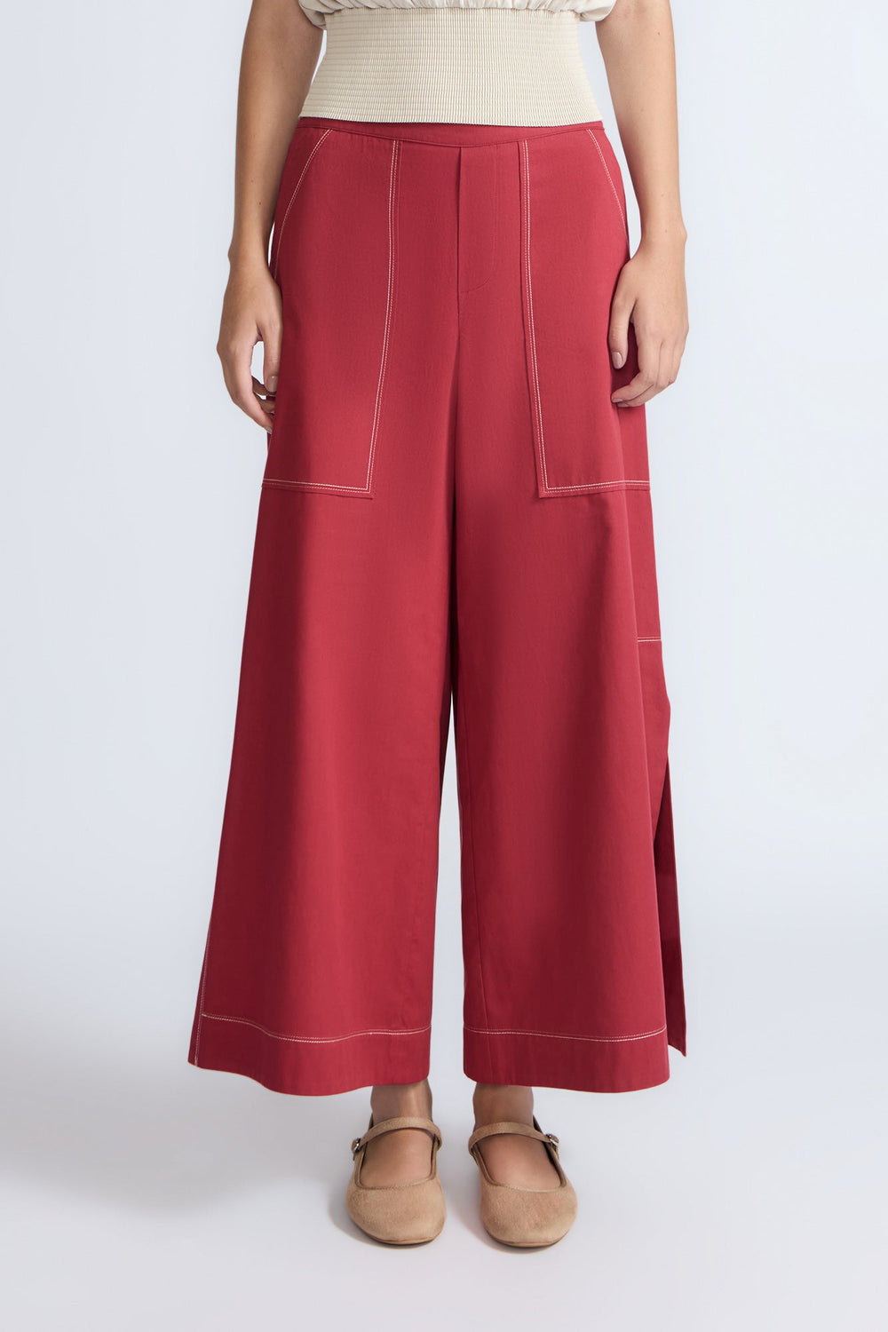 Zoe High-Rise Cotton Pants | Wine