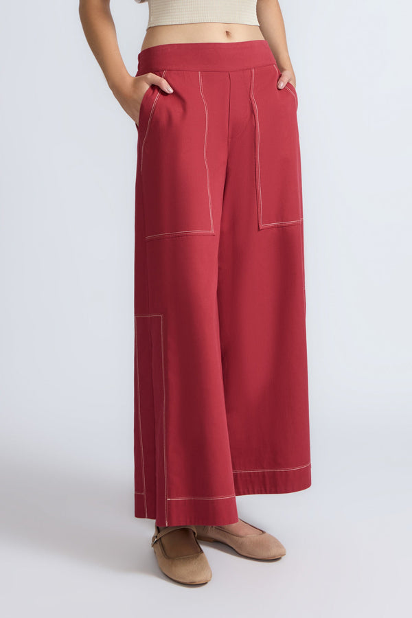 Zoe High-Rise Cotton Pants | Wine
