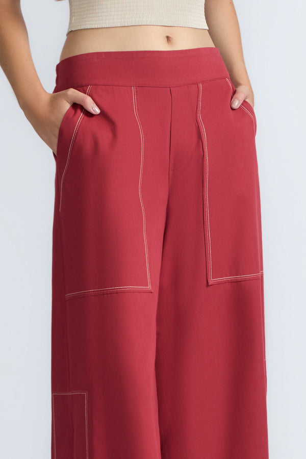 Zoe High-Rise Cotton Pants | Wine